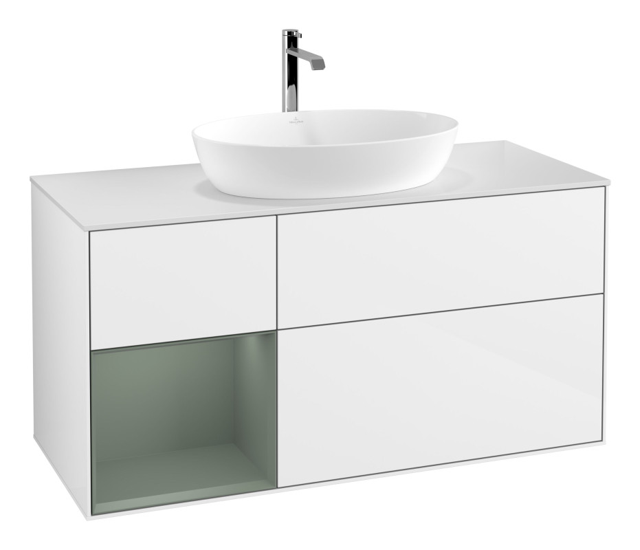 Тумба под раковину Villeroy & Boch Finion 120х50,1 см с подсветкой МДФ глянцевый белый лак/стекло белое матовое G821GMGF