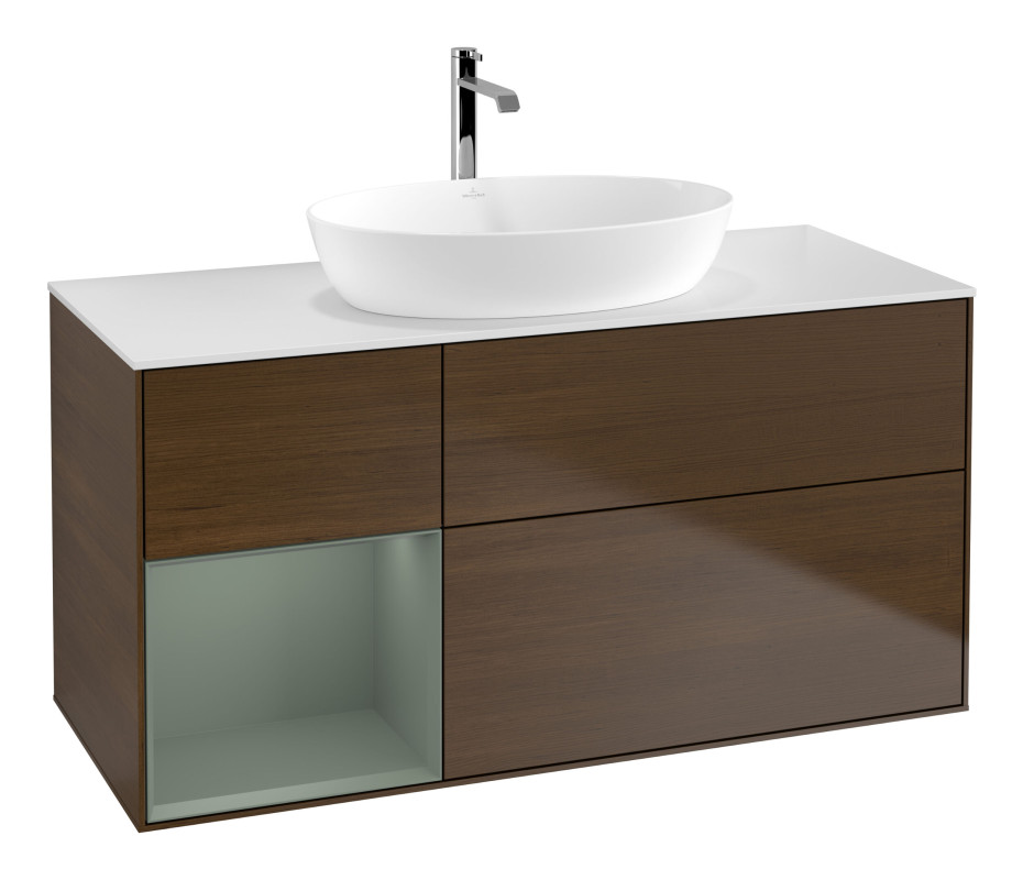 Тумба под раковину Villeroy & Boch Finion 120х50,1 см с подсветкой МДФ шпон грецкого ореха/стекло белое матовое G821GMGN