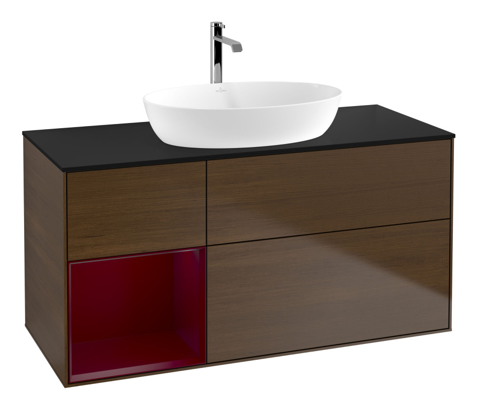 Тумба под раковину Villeroy & Boch Finion 120х50,1 см с подсветкой МДФ шпон грецкого ореха/стекло черное матовое G822HBGN