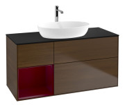 Тумба под раковину Villeroy & Boch Finion 120х50,1 см с подсветкой МДФ шпон грецкого ореха/стекло черное матовое G822HBGN