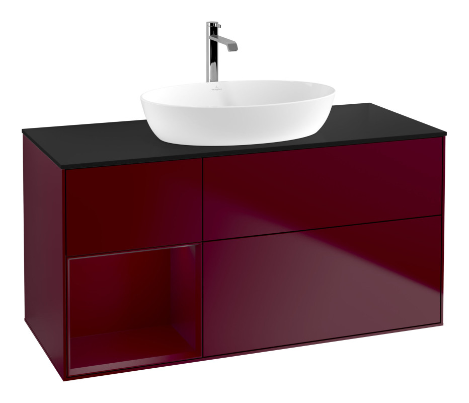 Тумба под раковину Villeroy & Boch Finion 120х50,1 см с подсветкой МДФ пион матовый лак/стекло черное матовое G822HBHB