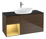 Тумба под раковину Villeroy & Boch Finion 120х50,1 см с подсветкой МДФ шпон грецкого ореха/стекло черное матовое G822HFGN