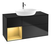 Тумба под раковину Villeroy & Boch Finion 120х50,1 см с подсветкой МДФ черный матовый лак/стекло черное матовое G822HFPD