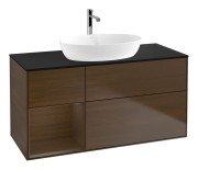 Тумба під раковину Villeroy & Boch Finion 120х50,1 см із підсвічуванням МДФ шпон волоського горіха/скло чорне матове G822GNGN