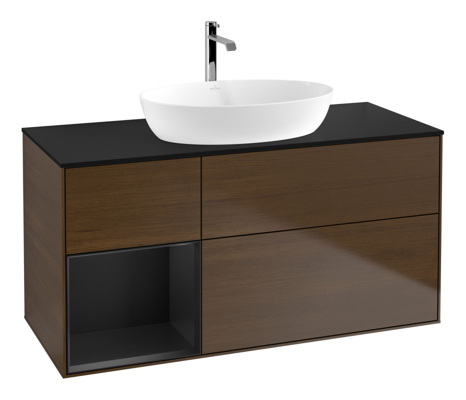 Тумба под раковину Villeroy & Boch Finion 120х50,1 см с подсветкой МДФ шпон грецкого ореха/стекло черное матовое G822PDGN