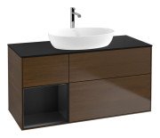 Тумба под раковину Villeroy & Boch Finion 120х50,1 см с подсветкой МДФ шпон грецкого ореха/стекло черное матовое G822PDGN