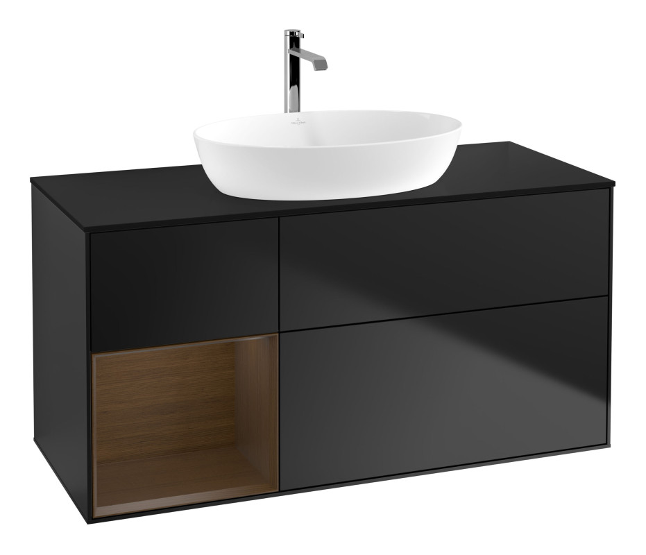 Тумба под раковину Villeroy & Boch Finion 120х50,1 см с подсветкой МДФ черный матовый лак/стекло черное матовое G822GNPD