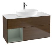 Тумба под раковину Villeroy & Boch Finion 120х50,1 см с подсветкой МДФ шпон грецкого ореха/стекло белое матовое G821GMGN