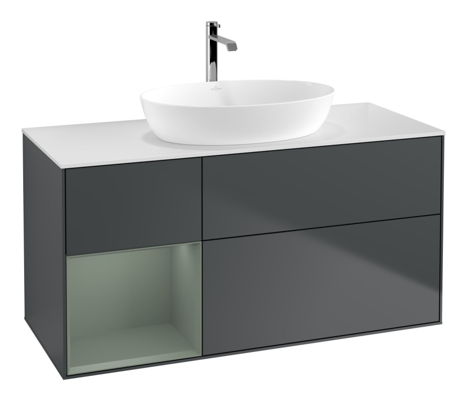 Тумба под раковину Villeroy & Boch Finion 120х50,1 см с подсветкой МДФ темно-синий матовый лак/стекло белое матовое G821GMHG