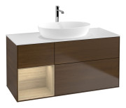 Тумба под раковину Villeroy & Boch Finion 120х50,1 см с подсветкой МДФ шпон грецкого ореха/стекло белое матовое G821PCGN