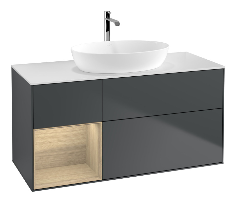 Тумба під раковину Villeroy & Boch Finion 120х50,1 см із підсвічуванням МДФ темно-синій матовий лак/скло біле матове G821PCHG