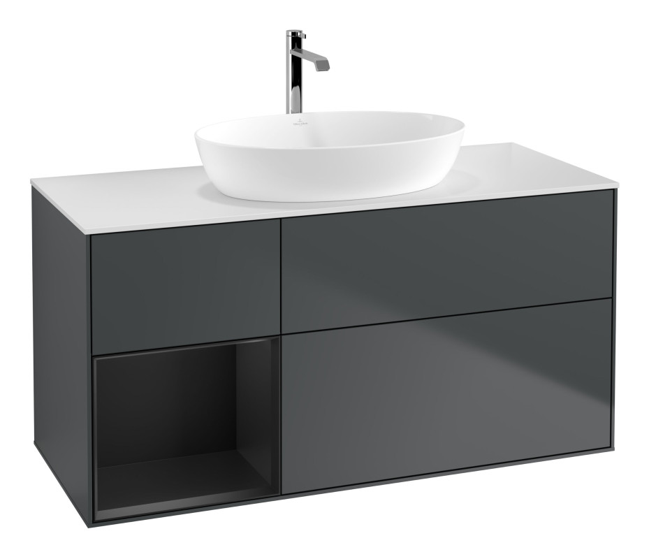 Тумба под раковину Villeroy & Boch Finion 120х50,1 см с подсветкой МДФ темно-синий матовый лак/стекло белое матовое G821PDHG