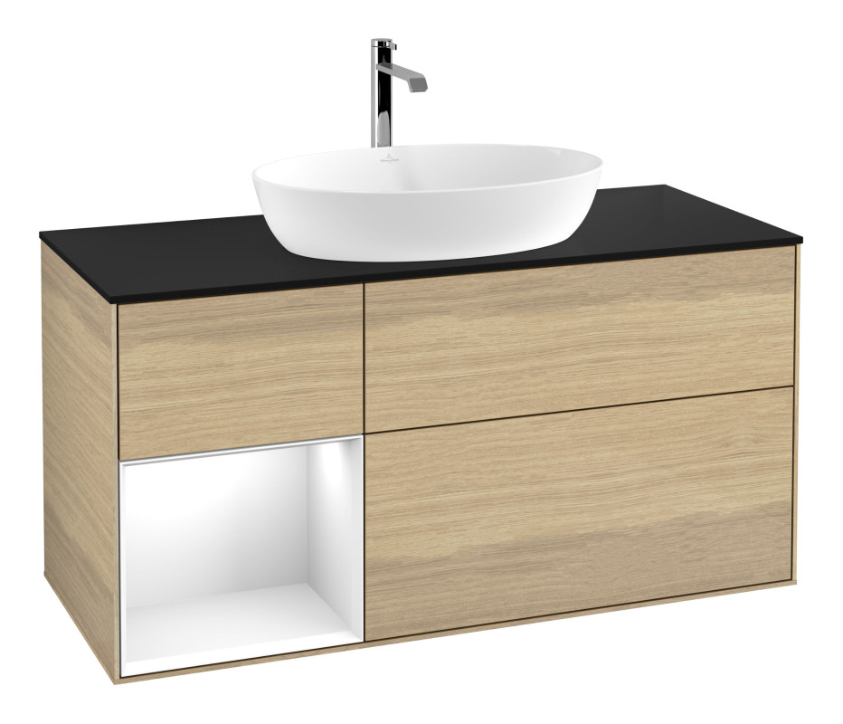 Тумба под раковину Villeroy & Boch Finion 120х50,1 см с подсветкой МДФ шпон дуба/стекло черное матовое G822GFPC