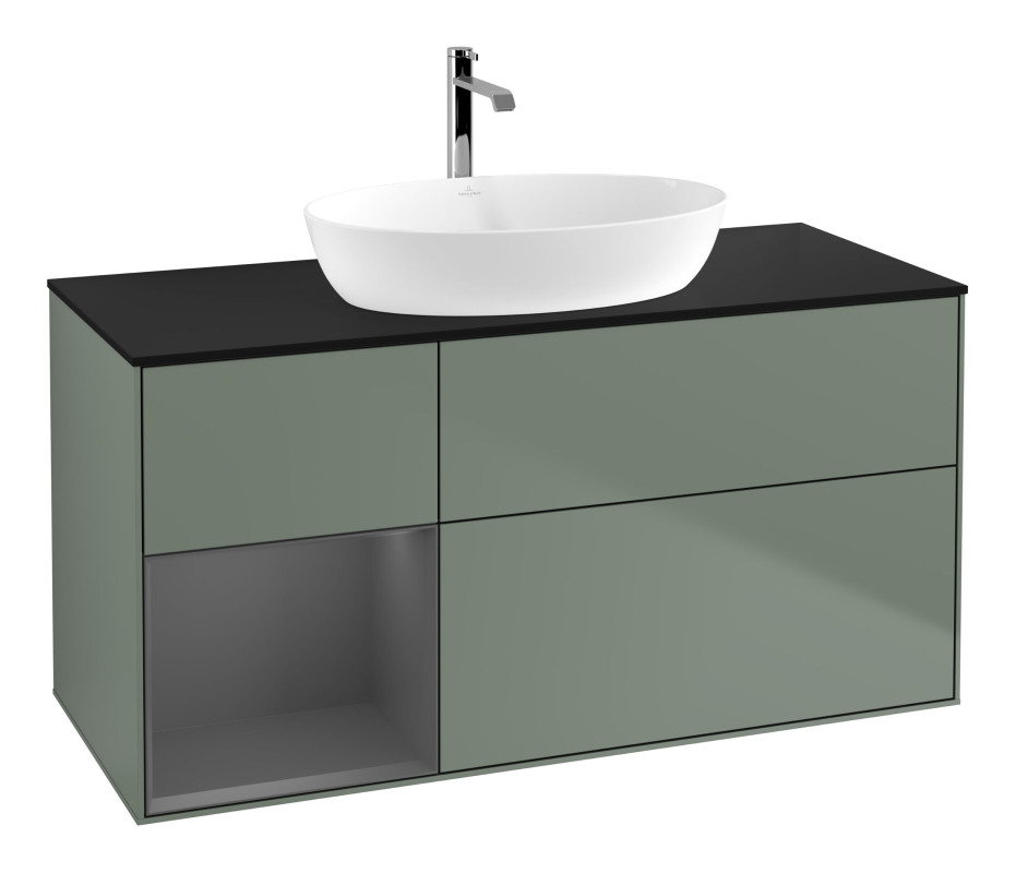 Тумба под раковину Villeroy & Boch Finion 120х50,1 см с подсветкой МДФ оливковый матовый лак/стекло черное матовое G822GKGM