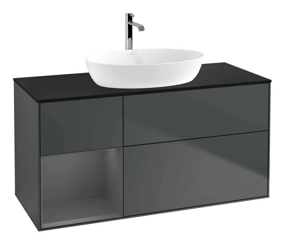 Тумба под раковину Villeroy & Boch Finion 120х50,1 см с подсветкой МДФ темно-синий матовый лак/стекло черное матовое G822GKHG