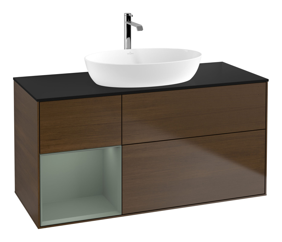 Тумба под раковину Villeroy & Boch Finion 120х50,1 см с подсветкой МДФ шпон грецкого ореха/стекло черное матовое G822GMGN