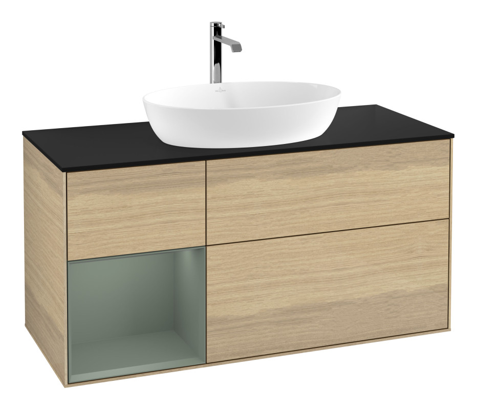 Тумба под раковину Villeroy & Boch Finion 120х50,1 см с подсветкой МДФ шпон дуба/стекло черное матовое G822GMPC