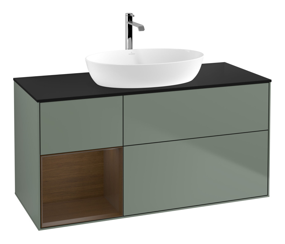Тумба под раковину Villeroy & Boch Finion 120х50,1 см с подсветкой МДФ оливковый матовый лак/стекло черное матовое G822GNGM