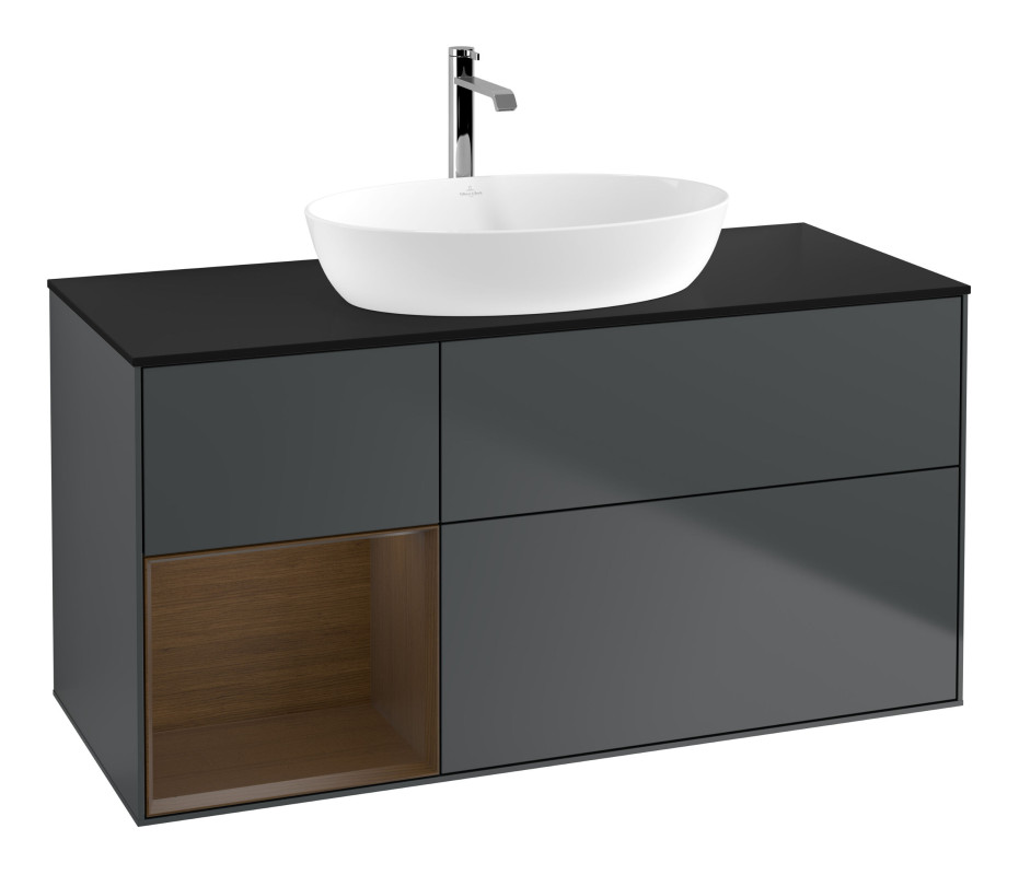 Тумба под раковину Villeroy & Boch Finion 120х50,1 см с подсветкой МДФ темно-синий матовый лак/стекло черное матовое G822GNHG