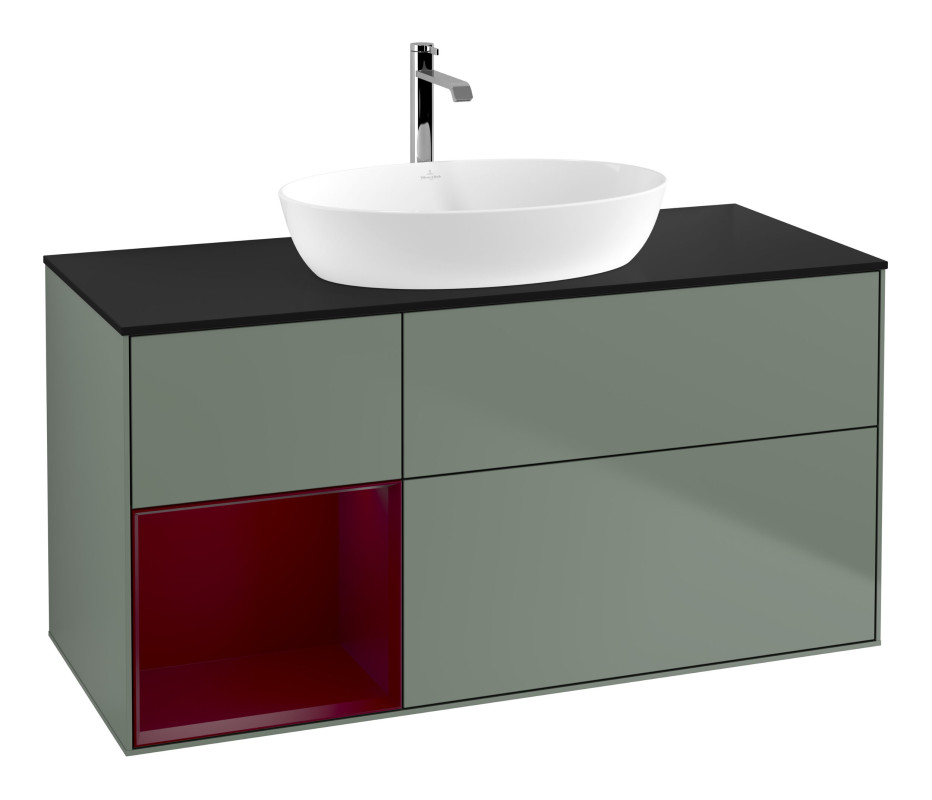 Тумба под раковину Villeroy & Boch Finion 120х50,1 см с подсветкой МДФ оливковый матовый лак/стекло черное матовое G822HBGM