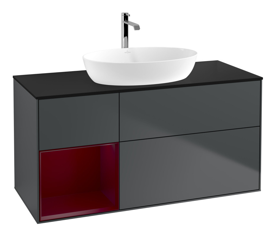 Тумба под раковину Villeroy & Boch Finion 120х50,1 см с подсветкой МДФ темно-синий матовый лак/стекло черное матовое G822HBHG