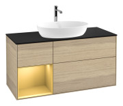 Тумба под раковину Villeroy & Boch Finion 120х50,1 см с подсветкой МДФ шпон дуба/стекло черное матовое G822HFPC