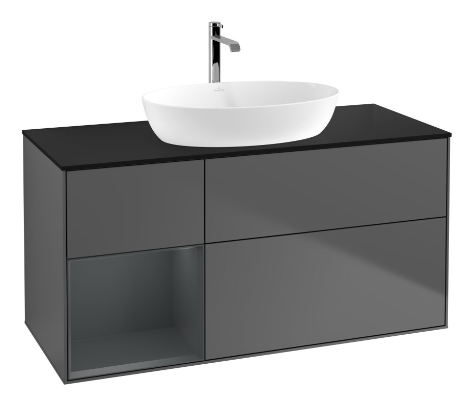 Тумба под раковину Villeroy & Boch Finion 120х50,1 см с подсветкой МДФ антрацит матовый лак/стекло черное матовое G822HGGK