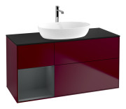 Тумба под раковину Villeroy & Boch Finion 120х50,1 см с подсветкой МДФ пион матовый лак/стекло черное матовое G822HGHB