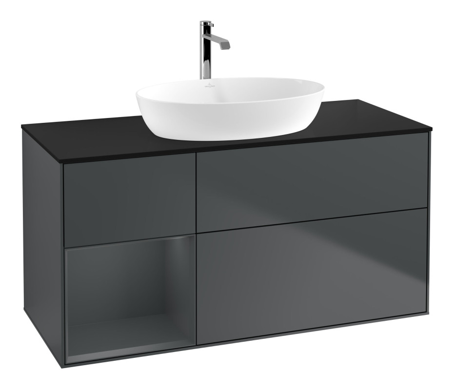 Тумба под раковину Villeroy & Boch Finion 120х50,1 см с подсветкой МДФ темно-синий матовый лак/стекло черное матовое G822HGHG