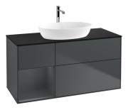 Тумба под раковину Villeroy & Boch Finion 120х50,1 см с подсветкой МДФ темно-синий матовый лак/стекло черное матовое G822HGHG