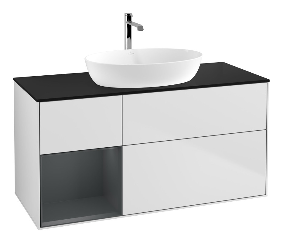 Тумба під раковину Villeroy & Boch Finion 120х50,1 см із підсвічуванням МДФ білий матовий лак/скло чорне матове G822HGMT