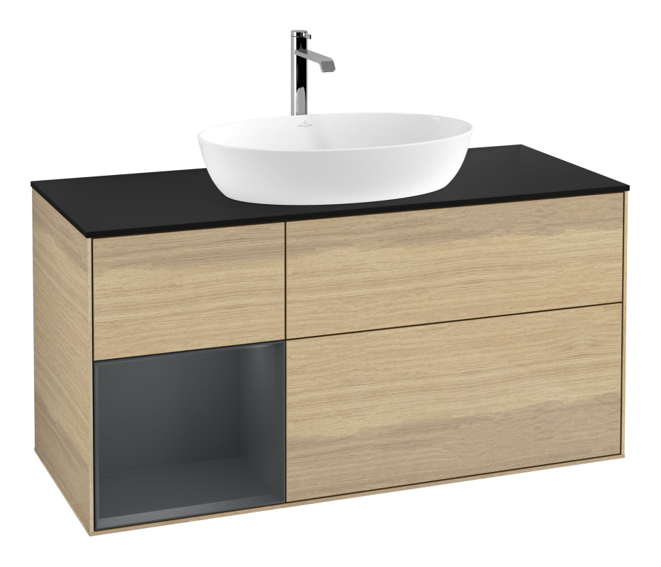 Тумба под раковину Villeroy & Boch Finion 120х50,1 см с подсветкой МДФ шпон дуба/стекло черное матовое G822HGPC