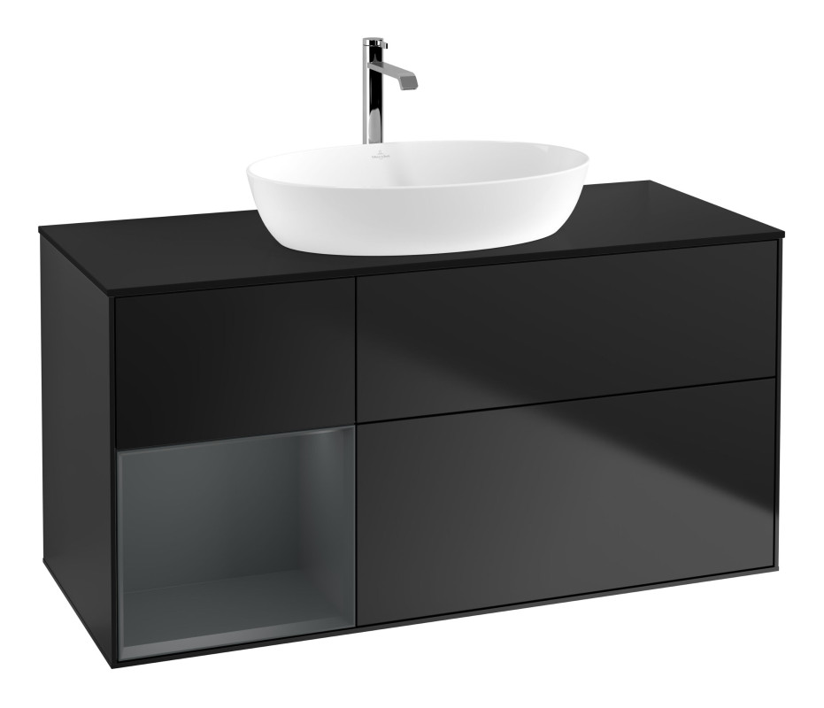Тумба под раковину Villeroy & Boch Finion 120х50,1 см с подсветкой МДФ черный матовый лак/стекло черное матовое G822HGPD