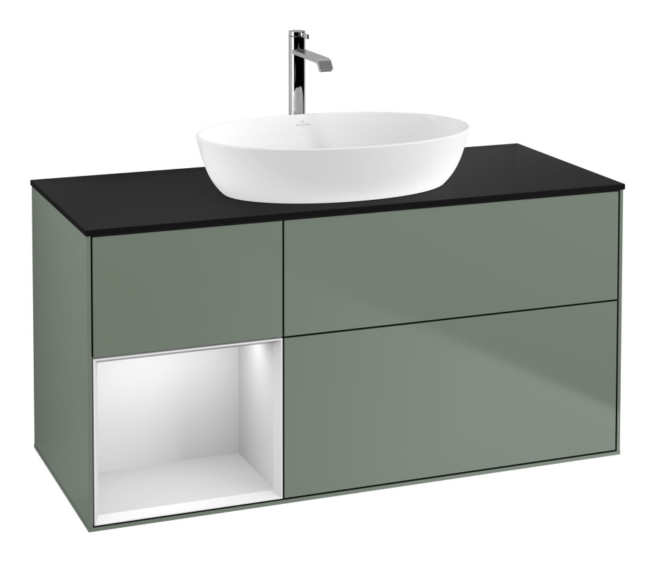 Тумба під раковину Villeroy & Boch Finion 120х50,1 см із підсвічуванням МДФ оливковий матовий лак/скло чорне матове G822MTGM