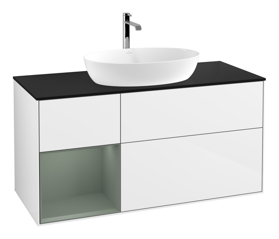 Тумба под раковину Villeroy & Boch Finion 120х50,1 см с подсветкой МДФ глянцевый белый лак/стекло черное матовое G822GMGF