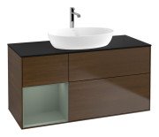 Тумба під раковину Villeroy & Boch Finion 120х50,1 см із підсвічуванням МДФ шпон волоського горіха/скло чорне матове G822GMGN