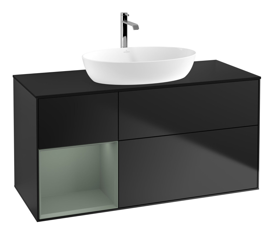Тумба под раковину Villeroy & Boch Finion 120х50,1 см с подсветкой МДФ черный матовый лак/стекло черное матовое G822GMPD