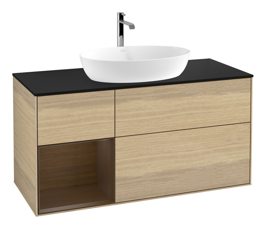 Тумба під раковину Villeroy & Boch Finion 120х50,1 см з підсвічуванням МДФ шпон дуба/скло чорне матове G822GNPC