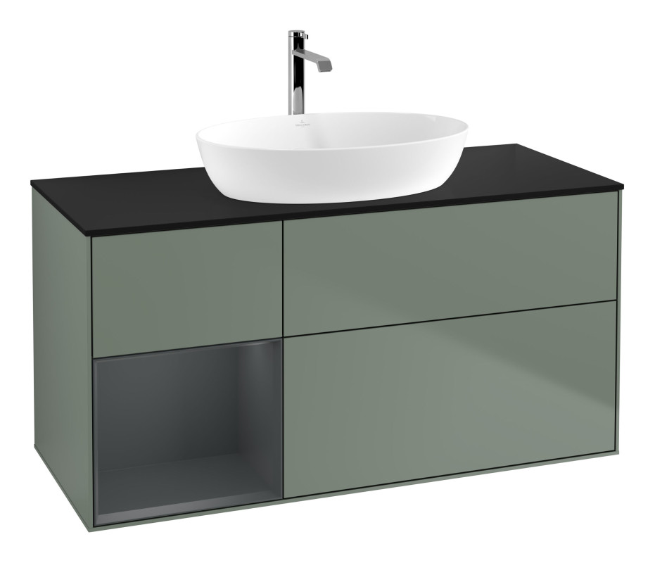 Тумба під раковину Villeroy & Boch Finion 120х50,1 см із підсвічуванням МДФ оливковий матовий лак/скло чорне матове G822HGGM