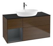 Тумба под раковину Villeroy & Boch Finion 120х50,1 см с подсветкой МДФ шпон грецкого ореха/стекло черное матовое G822HGGN