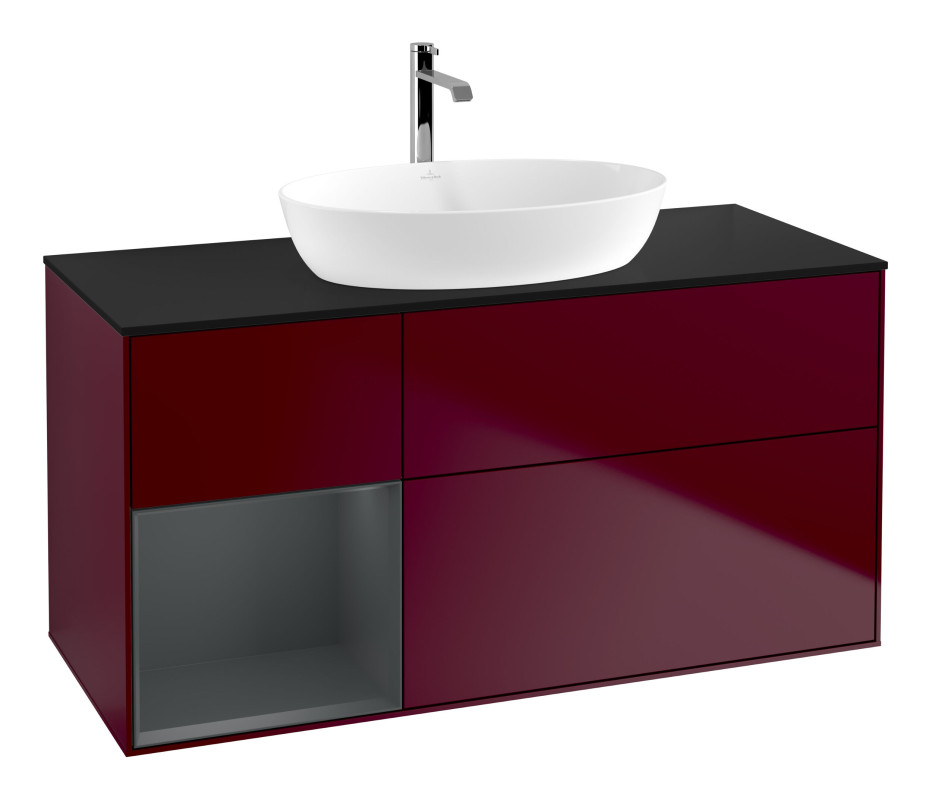 Тумба під раковину Villeroy & Boch Finion 120х50,1 см із підсвічуванням МДФ півонія матовий лак/скло чорне матове G822HGHB