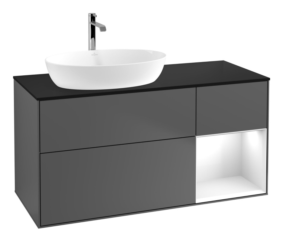Тумба под раковину Villeroy & Boch Finion 120х50,1 см с подсветкой МДФ антрацит матовый лак/стекло черное матовое G812GFGK
