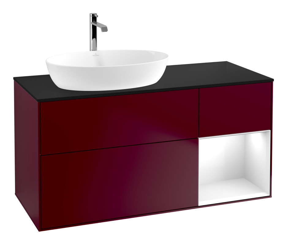 Тумба под раковину Villeroy & Boch Finion 120х50,1 см с подсветкой МДФ пион матовый лак/стекло черное матовое G812GFHB