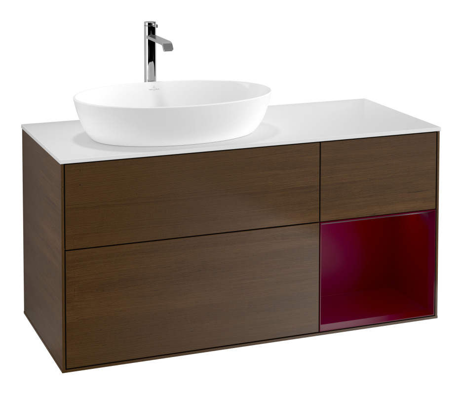 Тумба під раковину Villeroy & Boch Finion 120х50,1 см із підсвічуванням МДФ шпон волоського горіха/скло біле матове G811HBGN