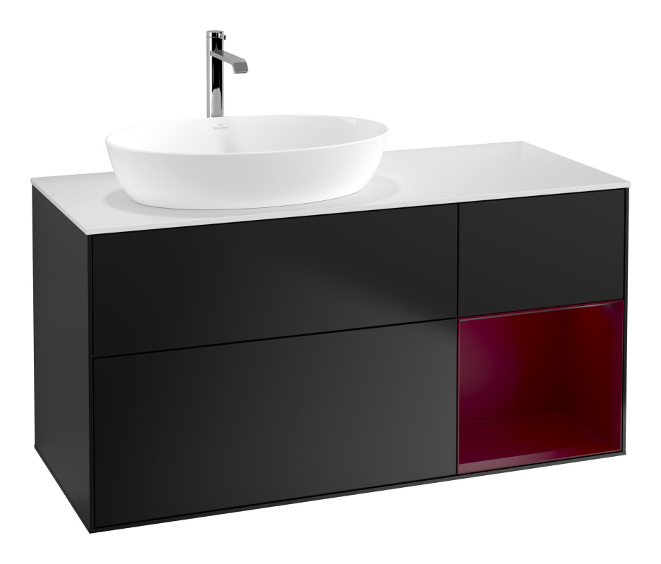 Тумба под раковину Villeroy & Boch Finion 120х50,1 см с подсветкой МДФ черный матовый лак/стекло белое матовое G811HBPD