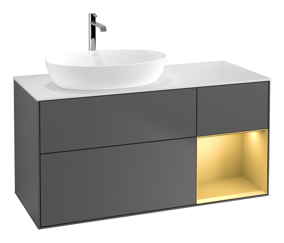 Тумба под раковину Villeroy & Boch Finion 120х50,1 см с подсветкой МДФ антрацит матовый лак/стекло белое матовое G811HFGK