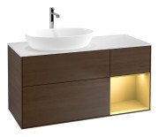 Тумба під раковину Villeroy & Boch Finion 120х50,1 см із підсвічуванням МДФ шпон волоського горіха/скло біле матове G811HFGN