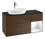 Тумба під раковину Villeroy & Boch Finion 120х50,1 см із підсвічуванням МДФ шпон волоського горіха/скло чорне матове G812GFGN