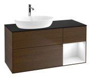 Тумба під раковину Villeroy & Boch Finion 120х50,1 см із підсвічуванням МДФ шпон волоського горіха/скло чорне матове G812GFGN