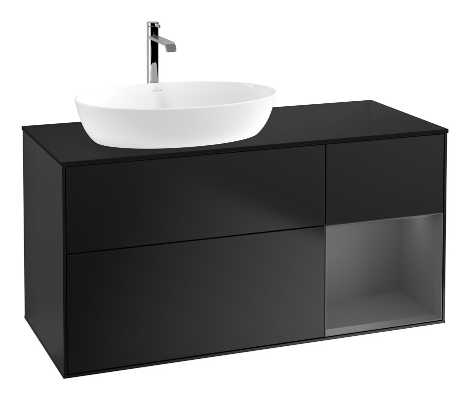 Тумба под раковину Villeroy & Boch Finion 120х50,1 см с подсветкой МДФ черный матовый лак/стекло черное матовое G812GKPD